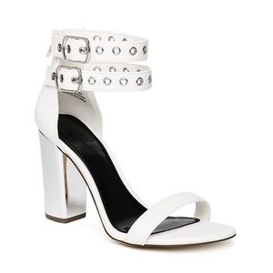 White with Metallic Block Heels & Buckles